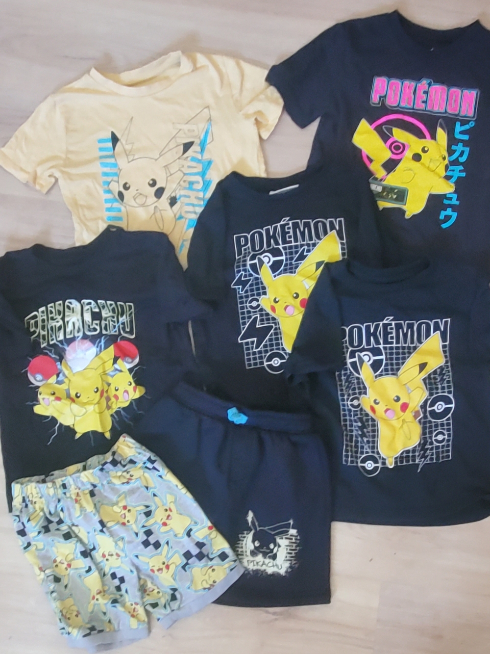 Lot Of Pokemon Kids T-Shirts & Shorts Set - Yellow & Black Pikachu Graphics